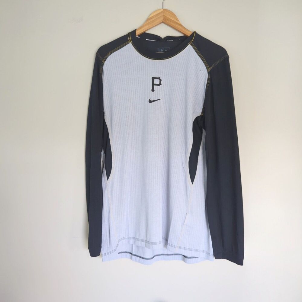 MLB Nike NWT Men's Long Sleeve Pirates Baseball Gray Black Shirt XL Dri Fit